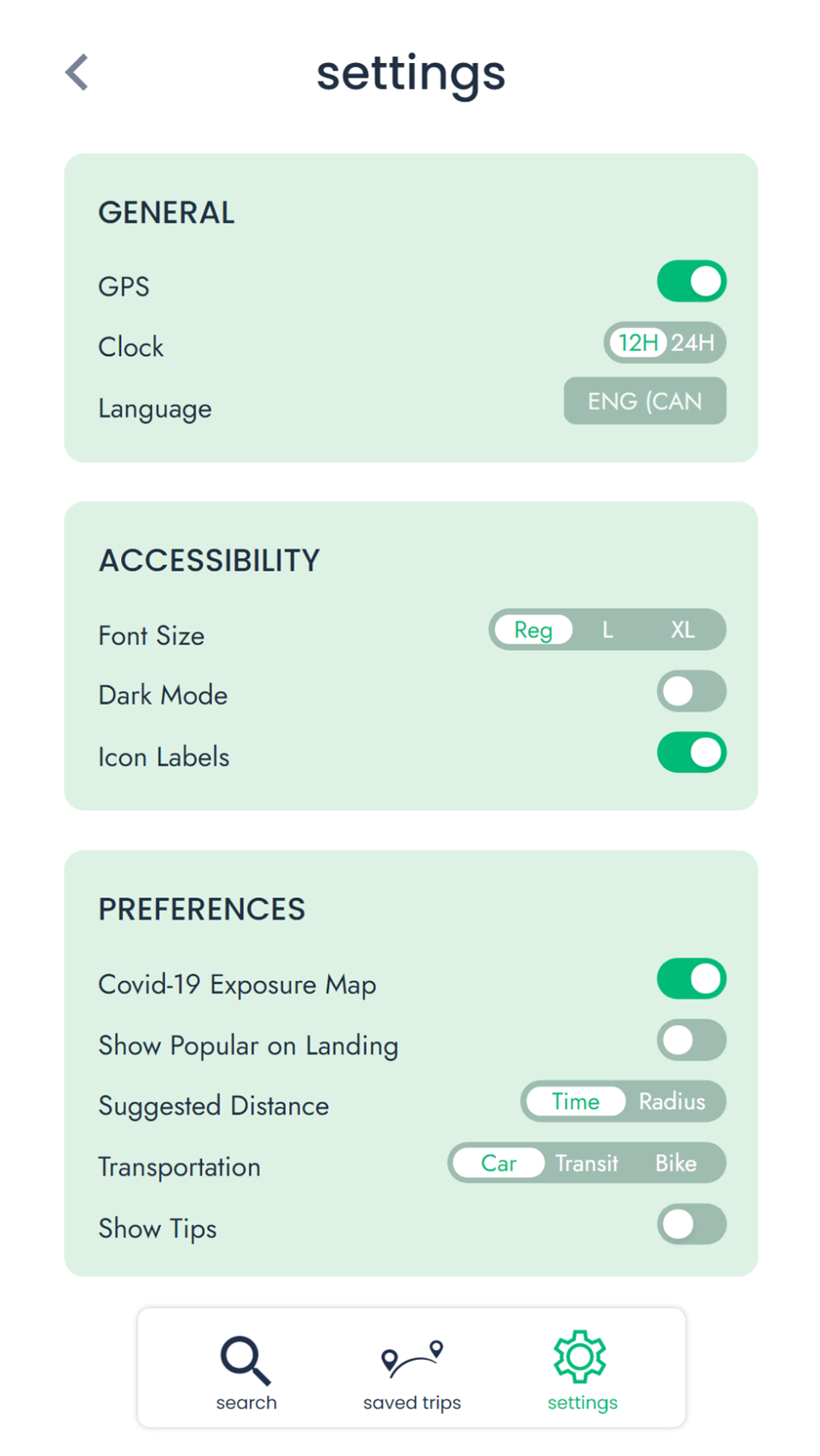 AWAY Application Settings Page